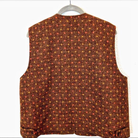 Lands’ End Vest Waistcoat 100% Wool Brown Orange Yellow Button Front Vintage - Picture 2 of 12